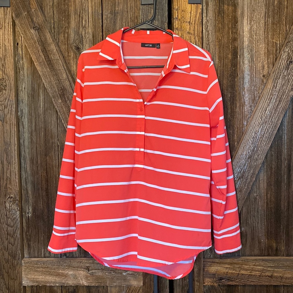 Orangish half button down top
